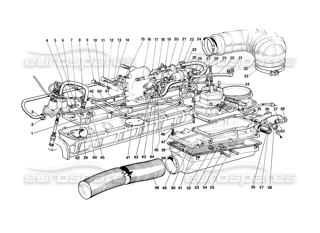 ferrari 400i (1983 mechanical) sistema de inyección de combustible: admisión de aire, líneas diagrama de piezas