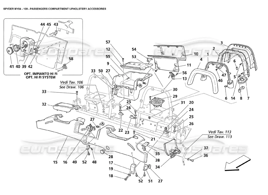 maserati 4200 spyder (2004) accesorios para tapicería del habitáculo diagrama de piezas