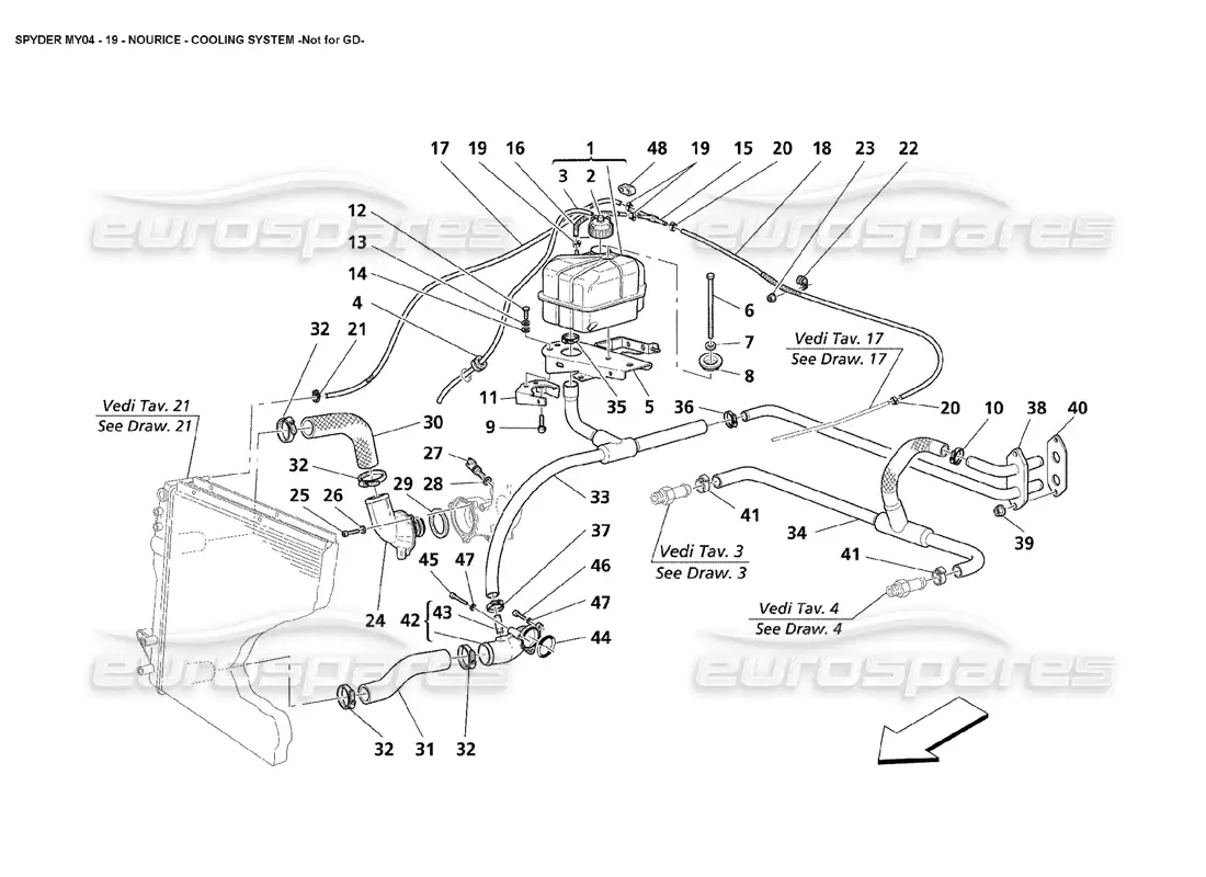 maserati 4200 spyder (2004) sistema de refrigeración nourice no para gd diagrama de piezas