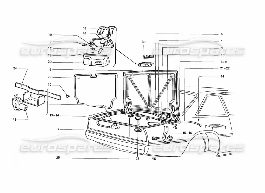 ferrari 412 (coachwork) tapa trasera del maletero diagrama de piezas
