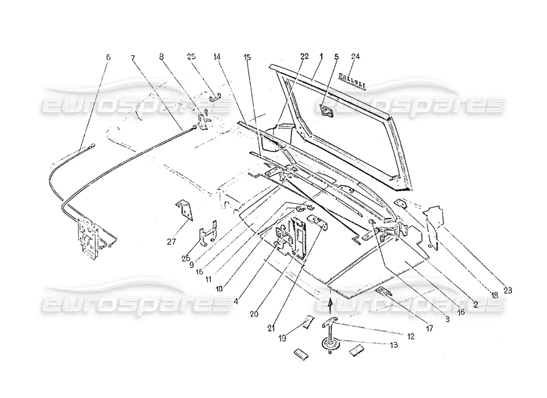 ferrari 365 gt 2+2 (coachwork) tapa trasera del maletero diagrama de piezas