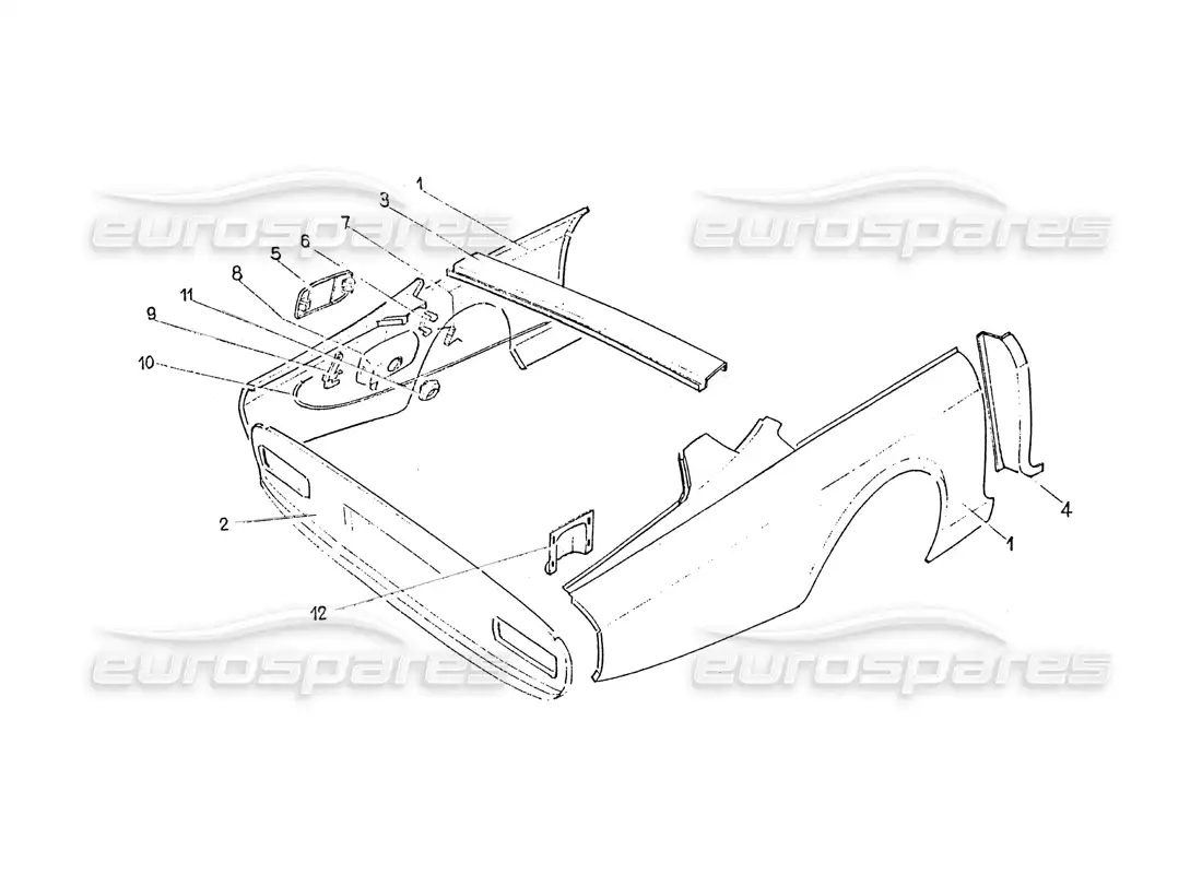 ferrari 365 gt 2+2 (coachwork) trabajo de carrocería trasera diagrama de piezas