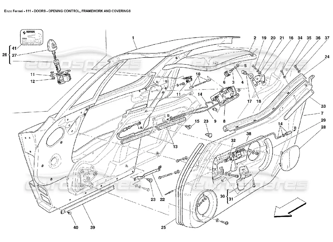 ferrari enzo puertas - mando de apertura, marcos y revestimientos diagrama de piezas