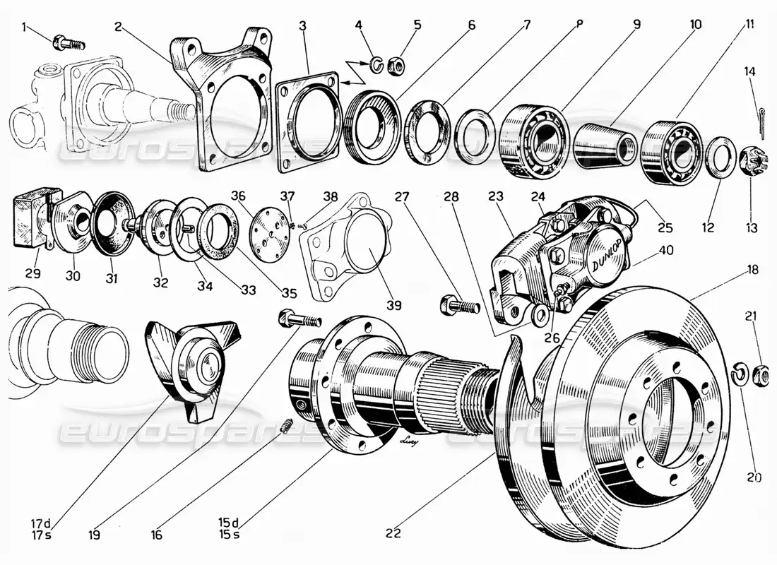 ferrari 330 gt 2+2 frenos delanteros y bujes diagrama de piezas