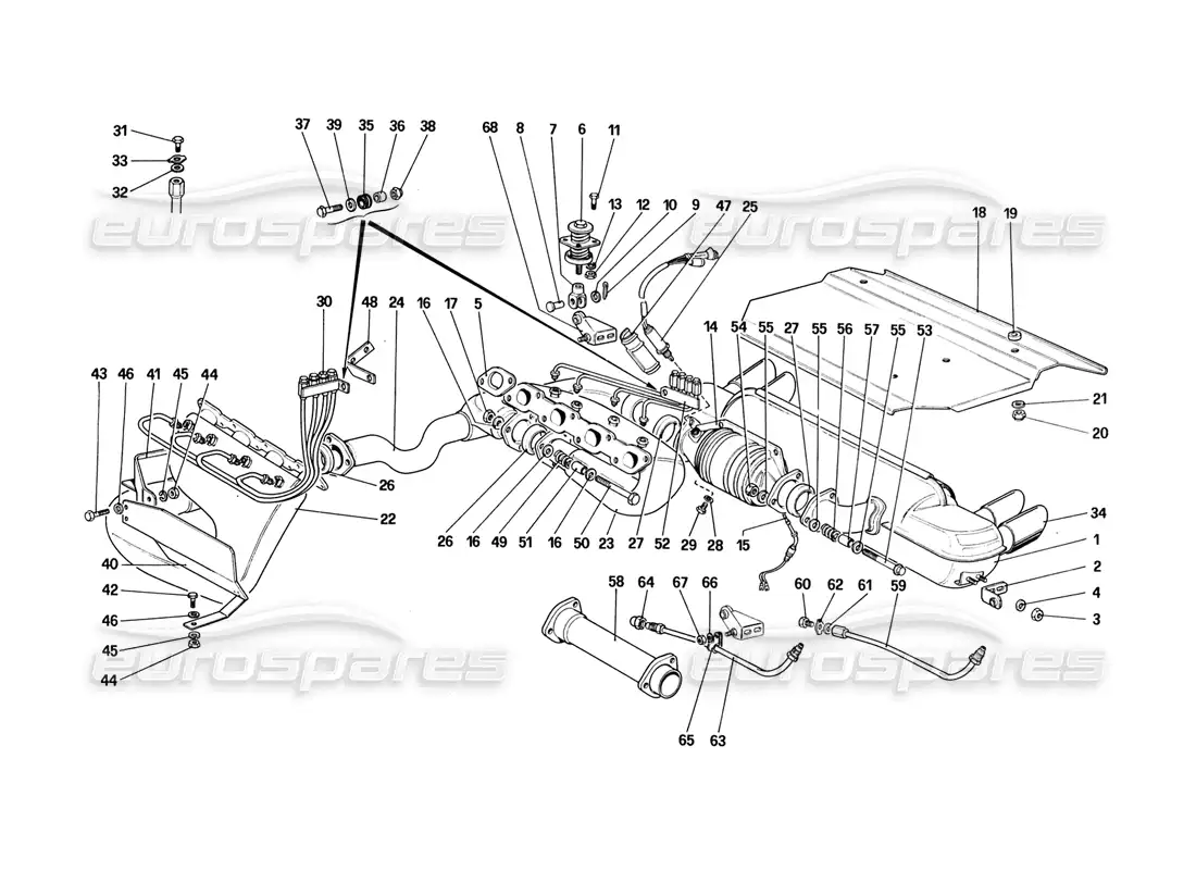ferrari 328 (1988) sistema de escape (para ee. uu., sa, versión ch87 y ch88) diagrama de piezas