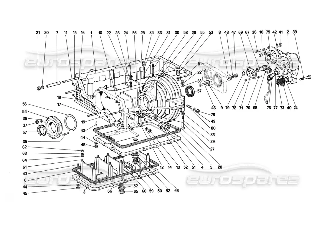 ferrari 208 turbo (1982) caja de cambios: carcasa del diferencial y cárter de aceite diagrama de piezas