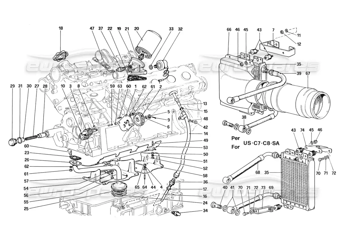 ferrari 328 (1988) sistema de lubricación diagrama de piezas