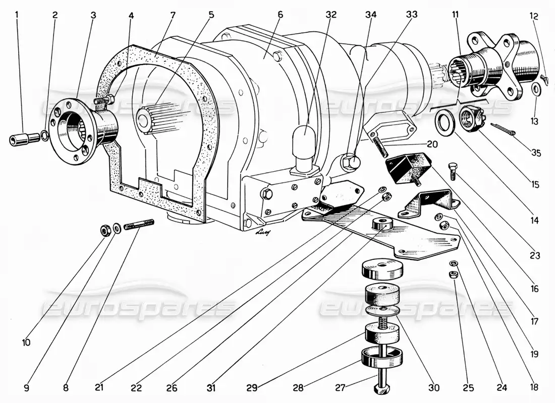ferrari 330 gt 2+2 sujeción de sobremarcha y caja de cambios diagrama de piezas