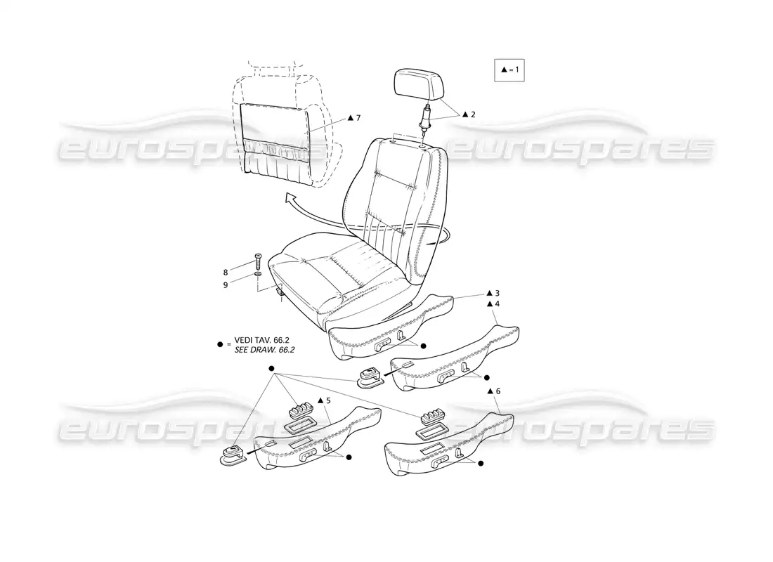 maserati qtp v8 evoluzione diagrama de piezas del asiento delantero