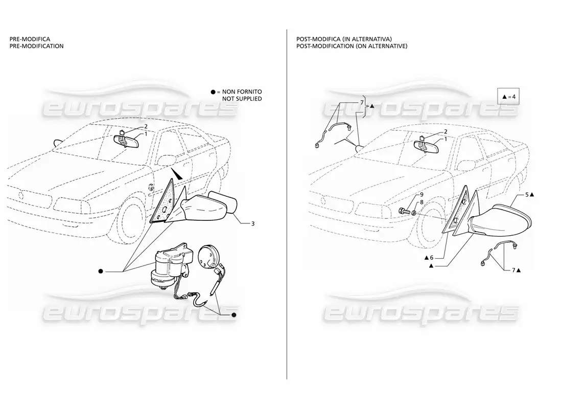 maserati qtp v6 (1996) espejos retrovisores diagrama de piezas