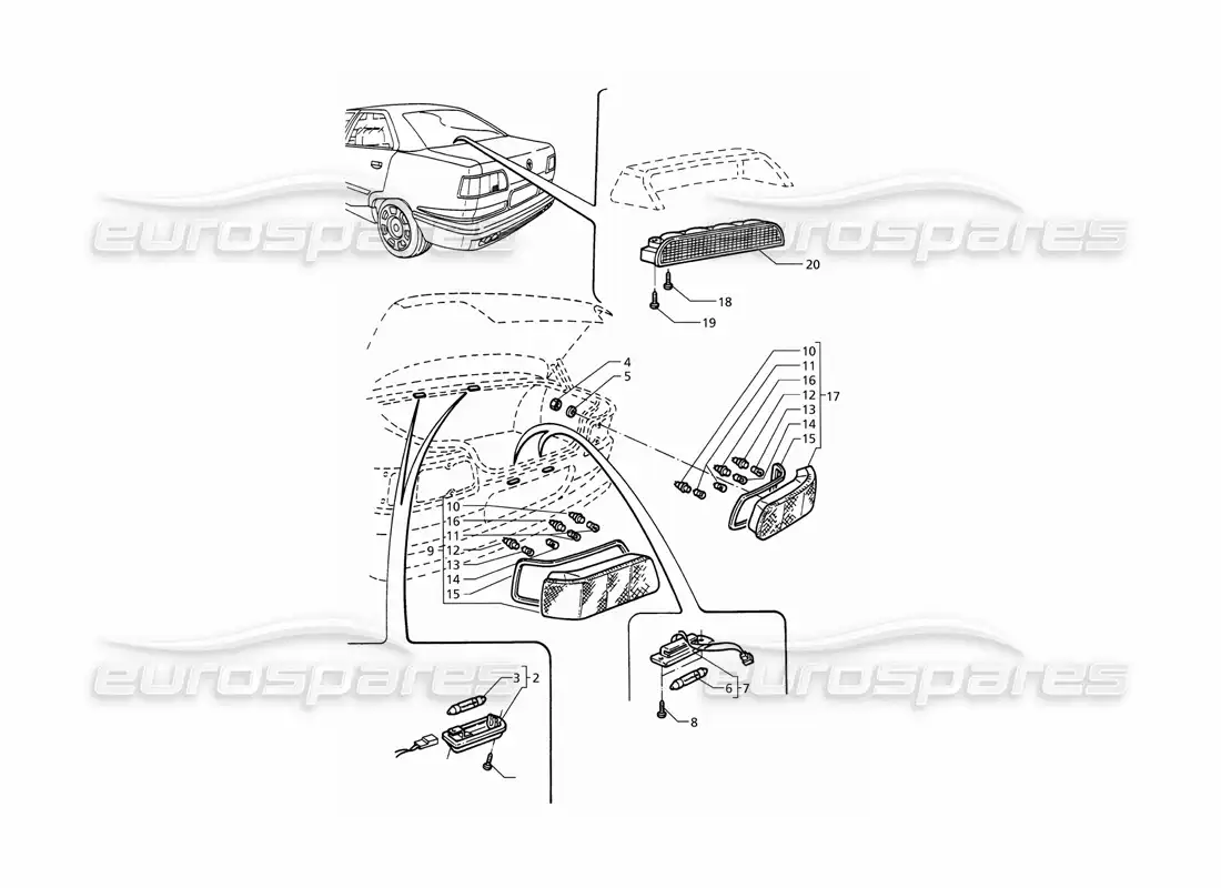 maserati qtp v6 (1996) luces traseras diagrama de piezas