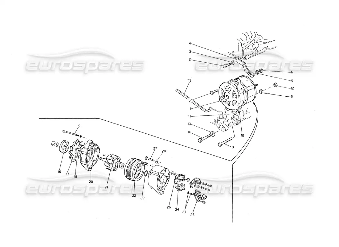 maserati biturbo 2.5 (1984) alternador y soporte diagrama de piezas