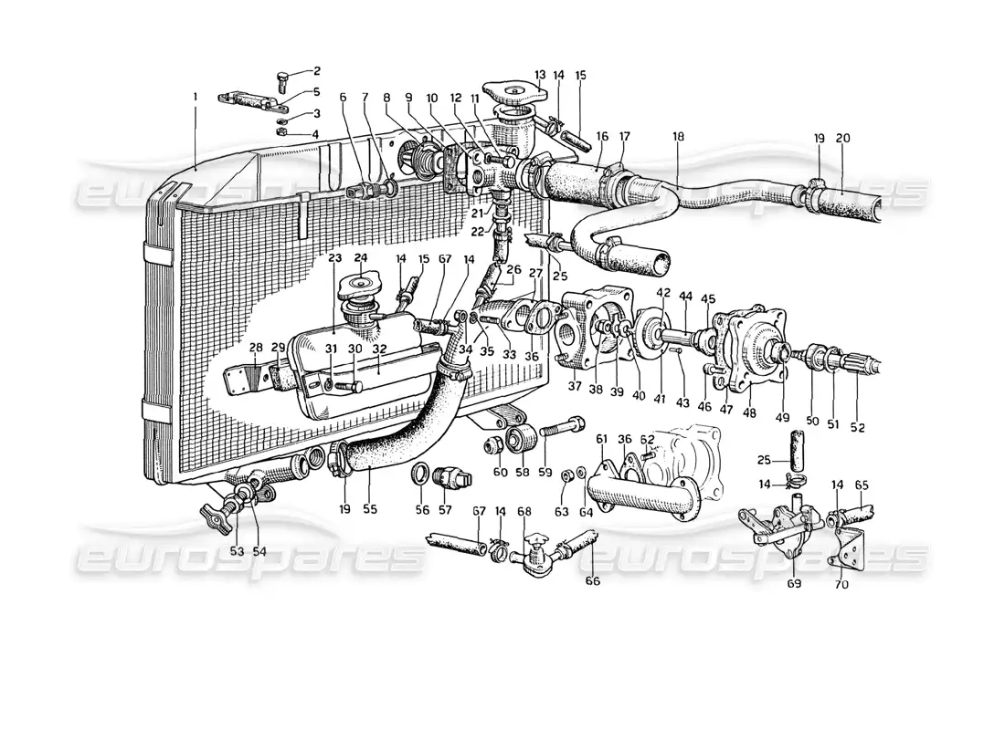 ferrari 275 gtb4 diagrama de piezas del radiador y la bomba de agua