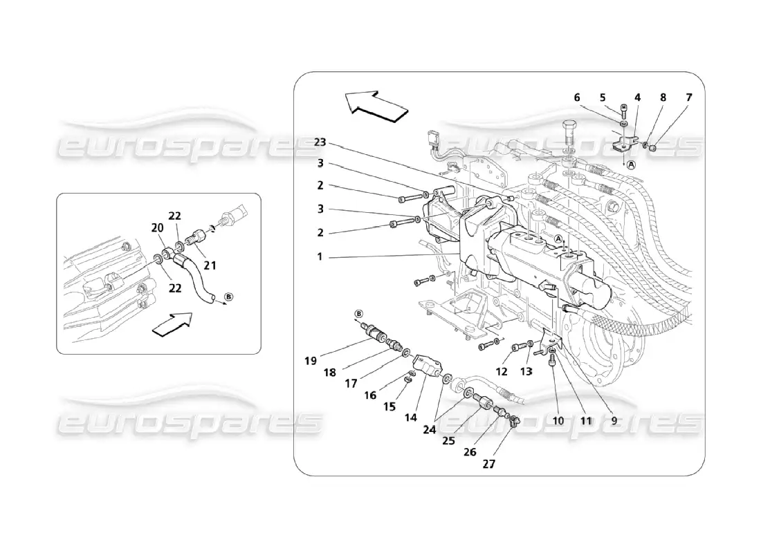 maserati qtp. (2006) 4.2 controles hidráulicos para la caja de cambios f1 diagrama de piezas