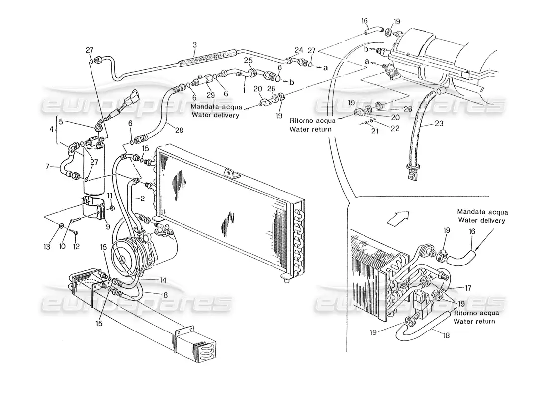 maserati karif 2.8 diagrama de piezas del sistema de aire acondicionado dirección izquierda (pro modif.)