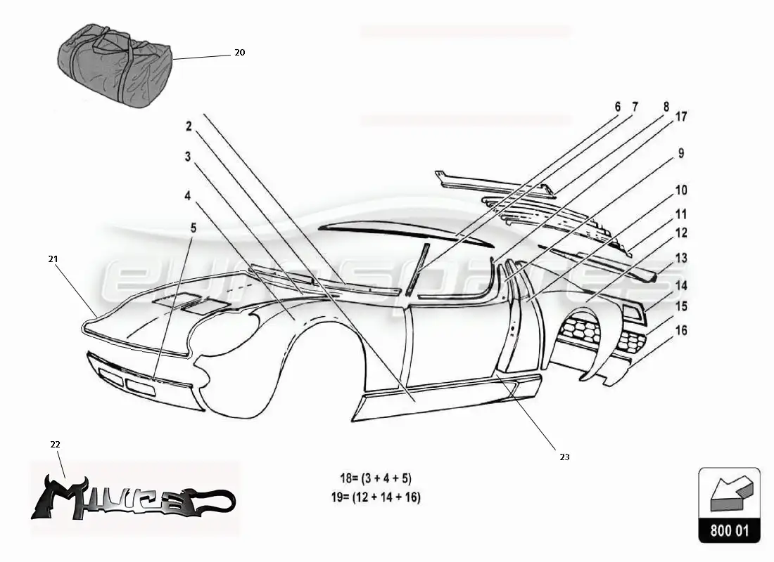 lamborghini miura p400 cuerpo diagrama de piezas