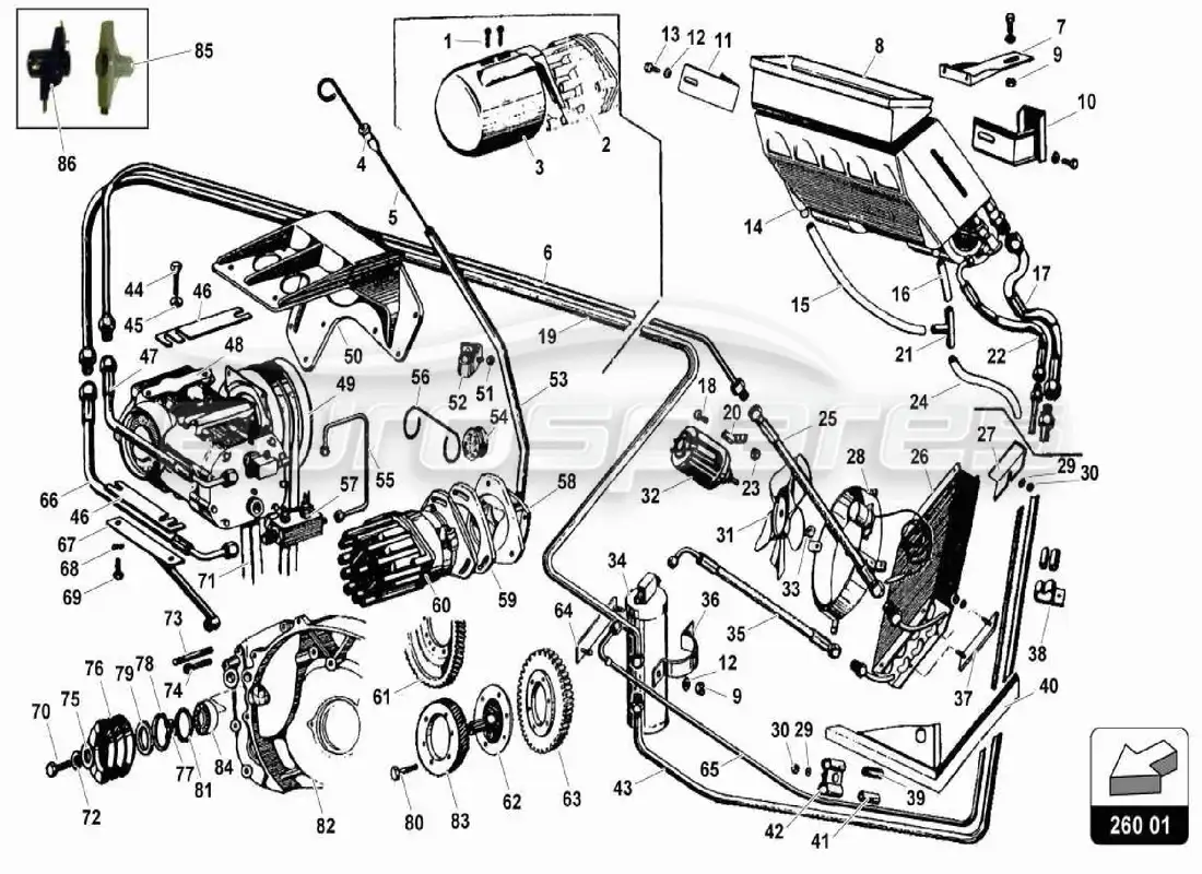 lamborghini miura p400 diagrama de piezas del sistema de aire acondicionado