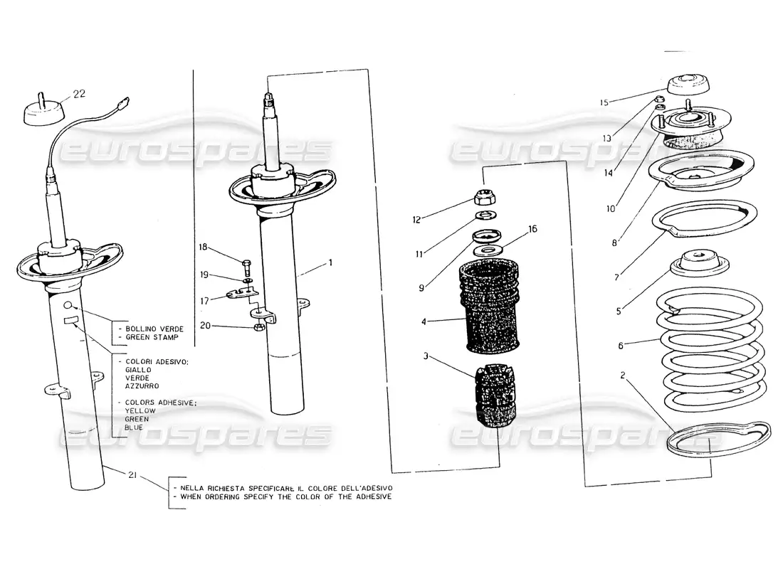 maserati 418 / 4.24v / 430 diagrama de piezas del amortiguador delantero