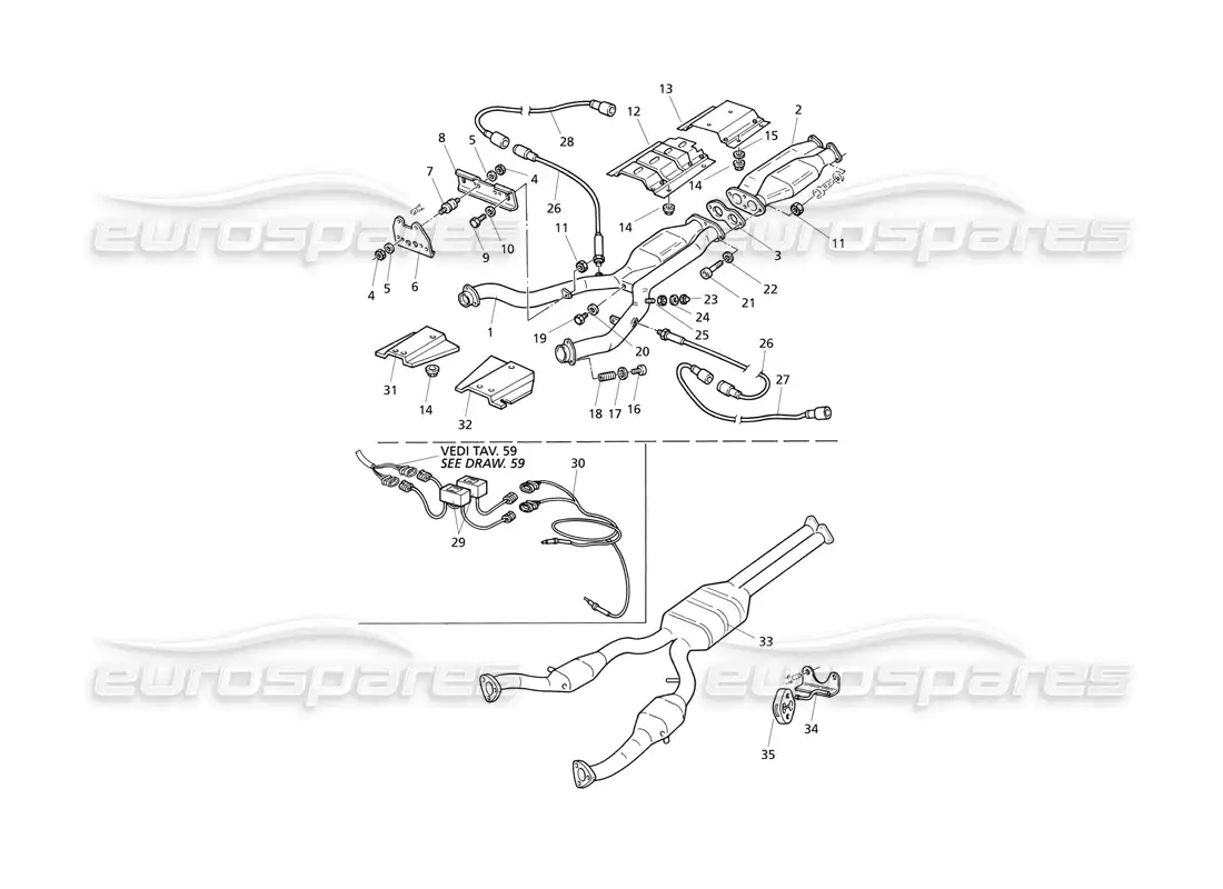 maserati qtp v6 evoluzione sistema de escape delantero diagrama de piezas