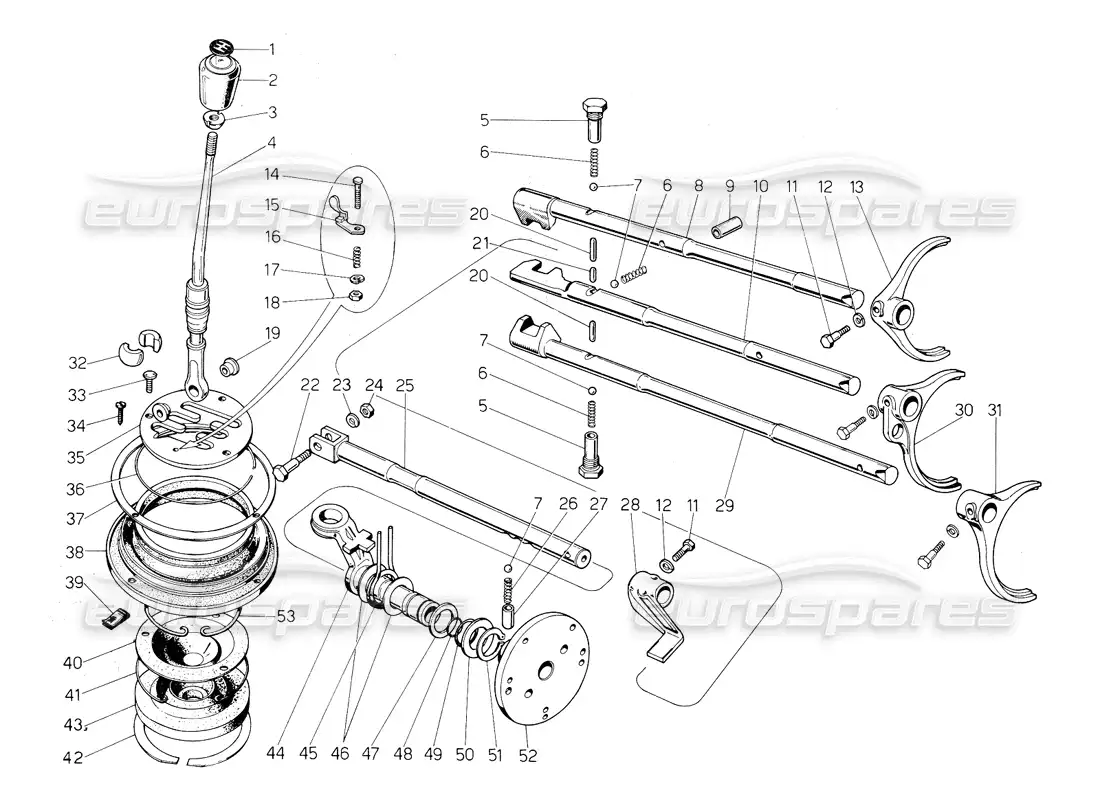 lamborghini countach 5000 s (1984) diagrama de piezas de la palanca de cambio de marchas