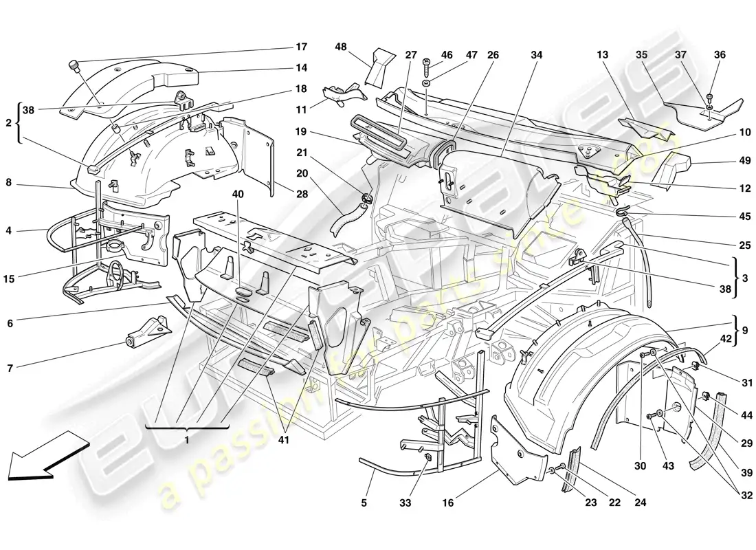 ferrari 575 superamerica estructuras y componentes frontales diagrama de piezas