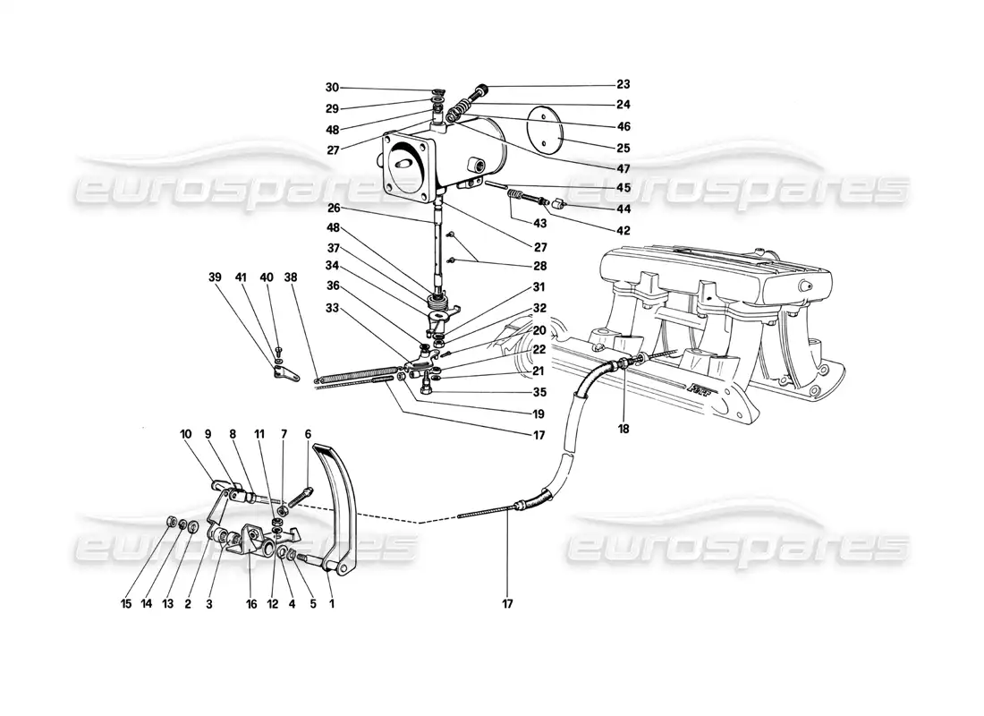 ferrari 208 turbo (1982) throttle control diagrama de piezas