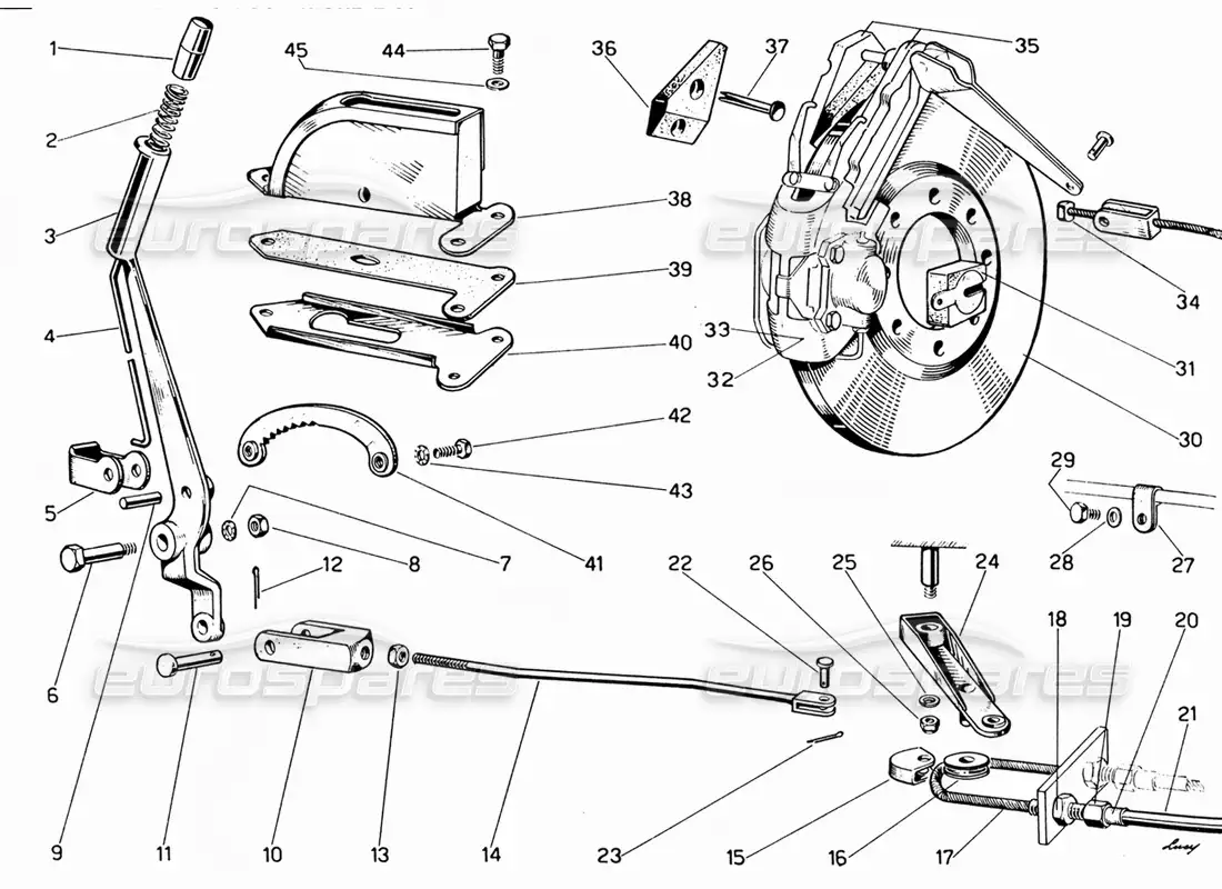 ferrari 330 gt 2+2 frenos traseros y freno de mano diagrama de piezas