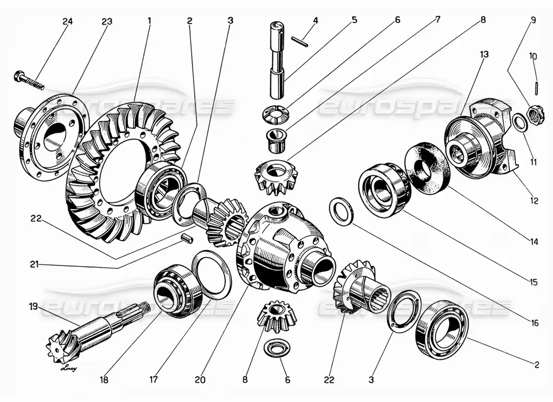 ferrari 330 gt 2+2 caso diferencial diagrama de piezas
