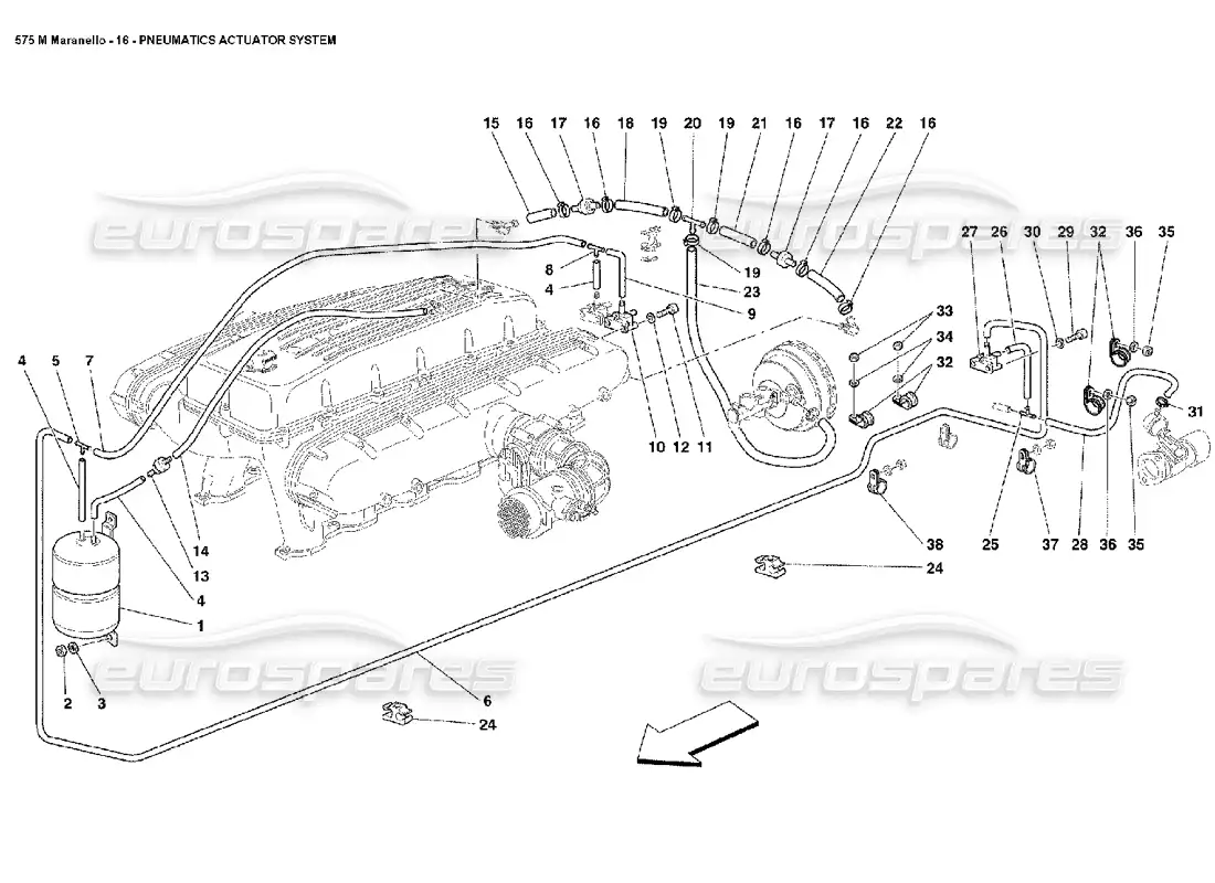 ferrari 575m maranello sistema de actuador neumático diagrama de piezas
