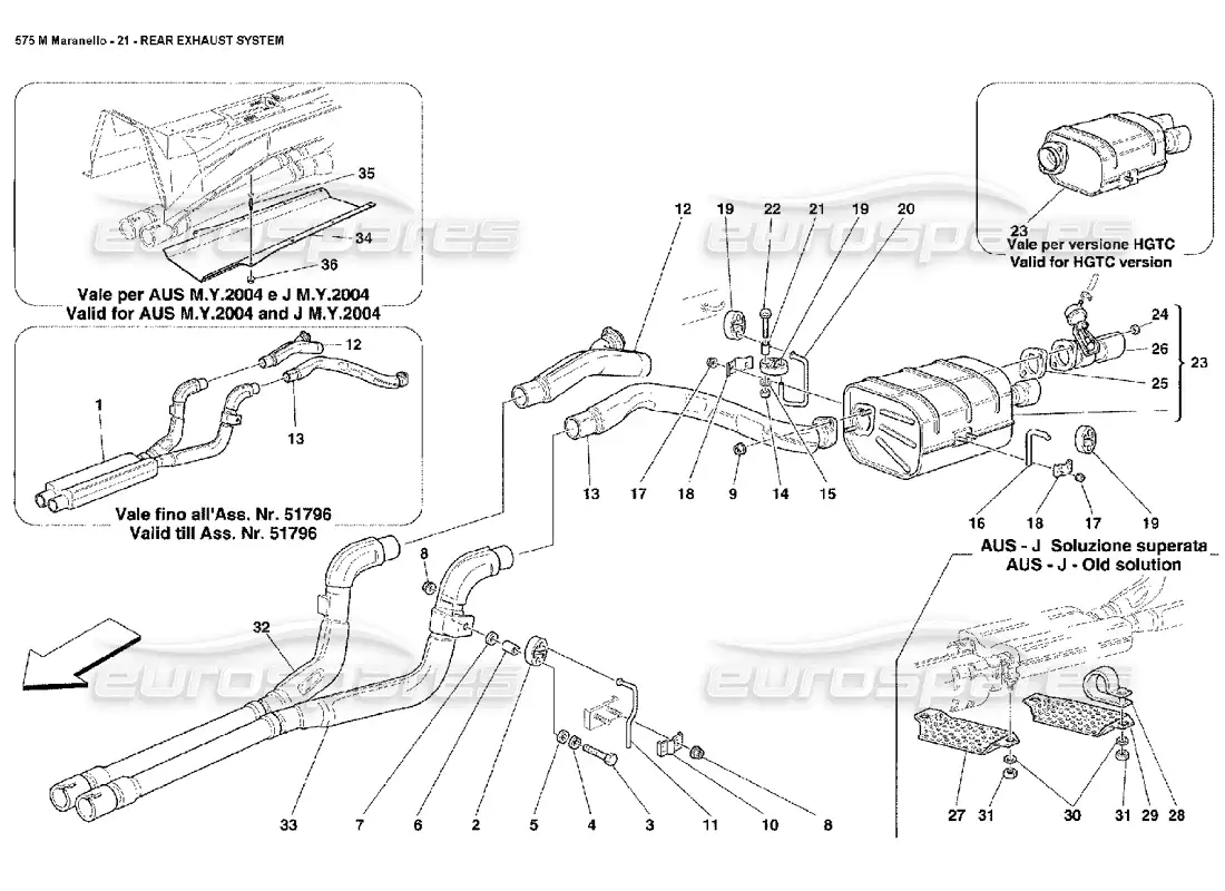 ferrari 575m maranello sistema de escape trasero diagrama de piezas