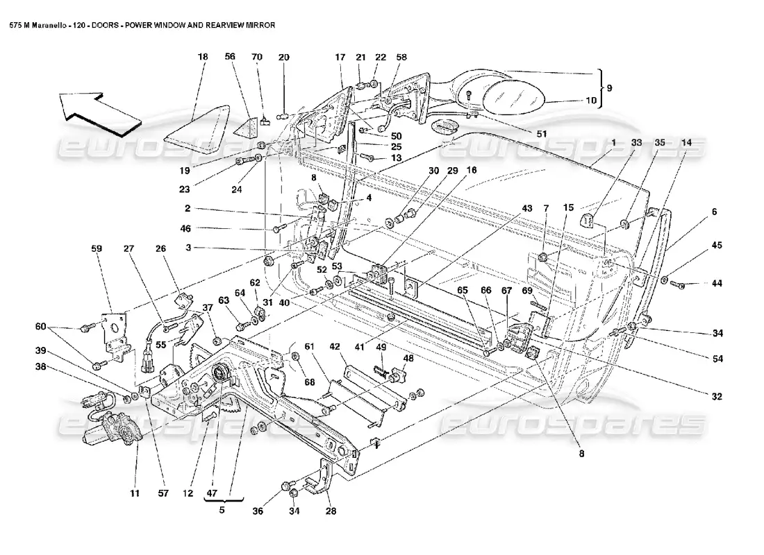 ferrari 575m maranello puertas ventanas eléctricas y espejo retrovisor diagrama de piezas