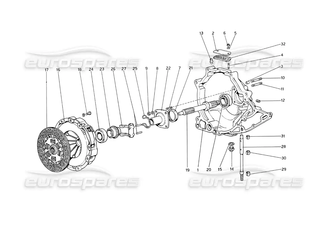 ferrari 208 gt4 dino (1975) unidad de embrague y cubierta diagrama de piezas