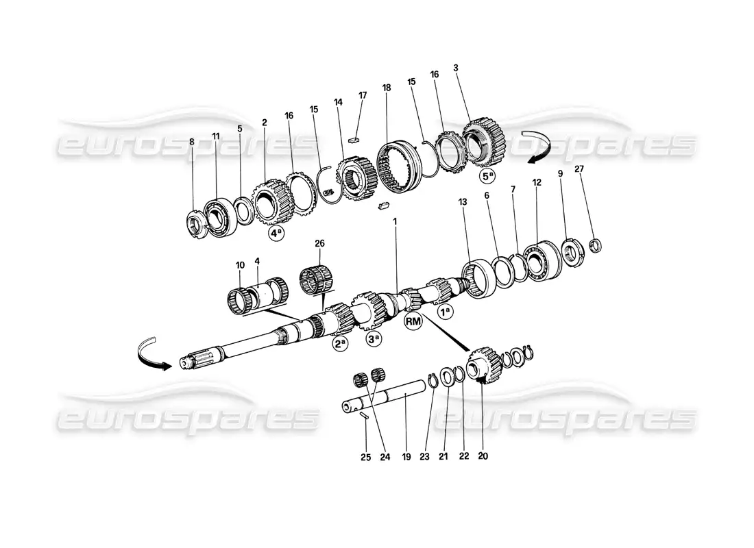 ferrari 308 quattrovalvole (1985) diagrama de piezas de engranajes del eje principal