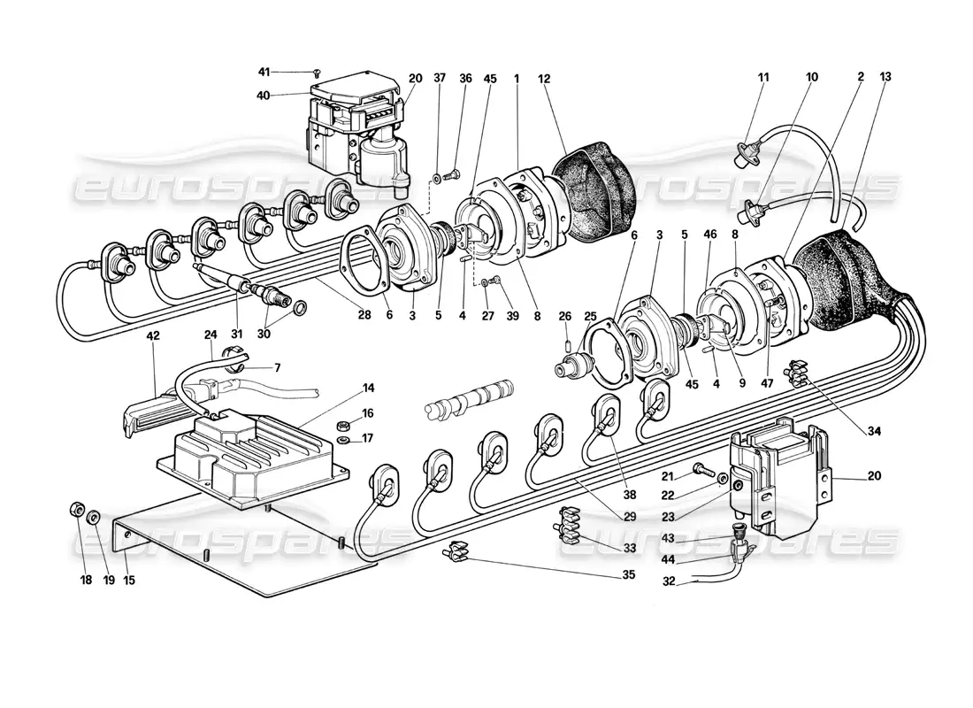 ferrari testarossa (1990) encendido del motor diagrama de piezas