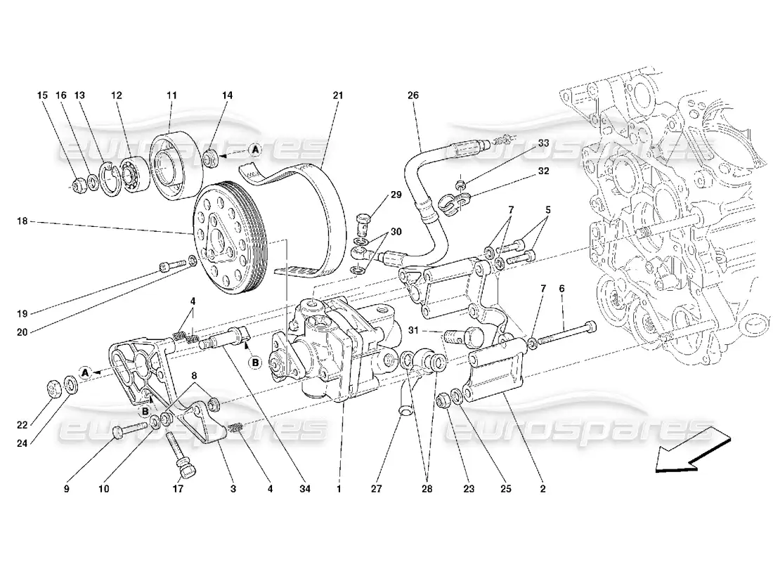 ferrari 456 gt/gta bombas de dirección hidráulica diagrama de piezas