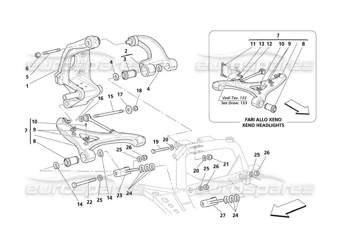 maserati 4200 spyder (2005) suspensión trasera: horquillas diagrama de piezas