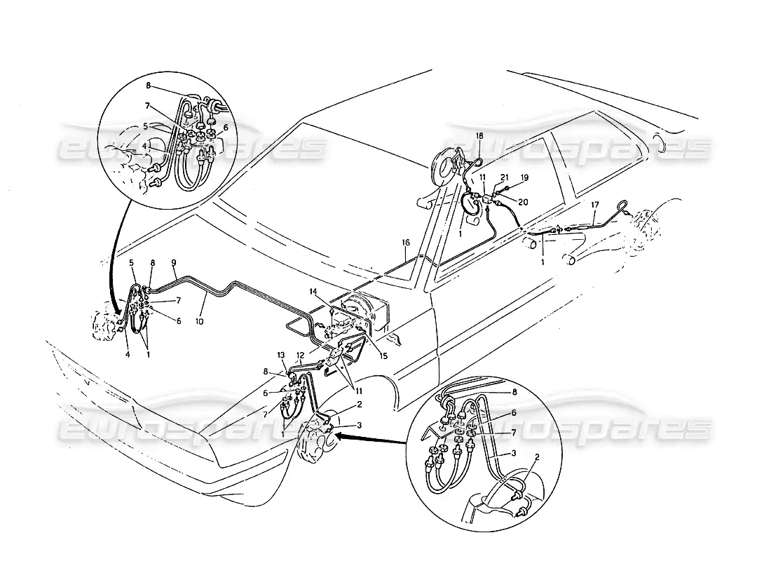 maserati biturbo 2.5 (1984) hydraulic brake lines diagrama de piezas