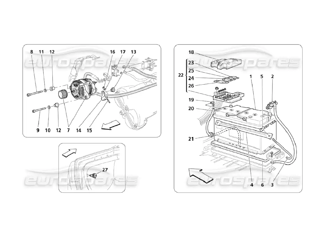 maserati qtp. (2006) 4.2 producción de energía y batería diagrama de piezas