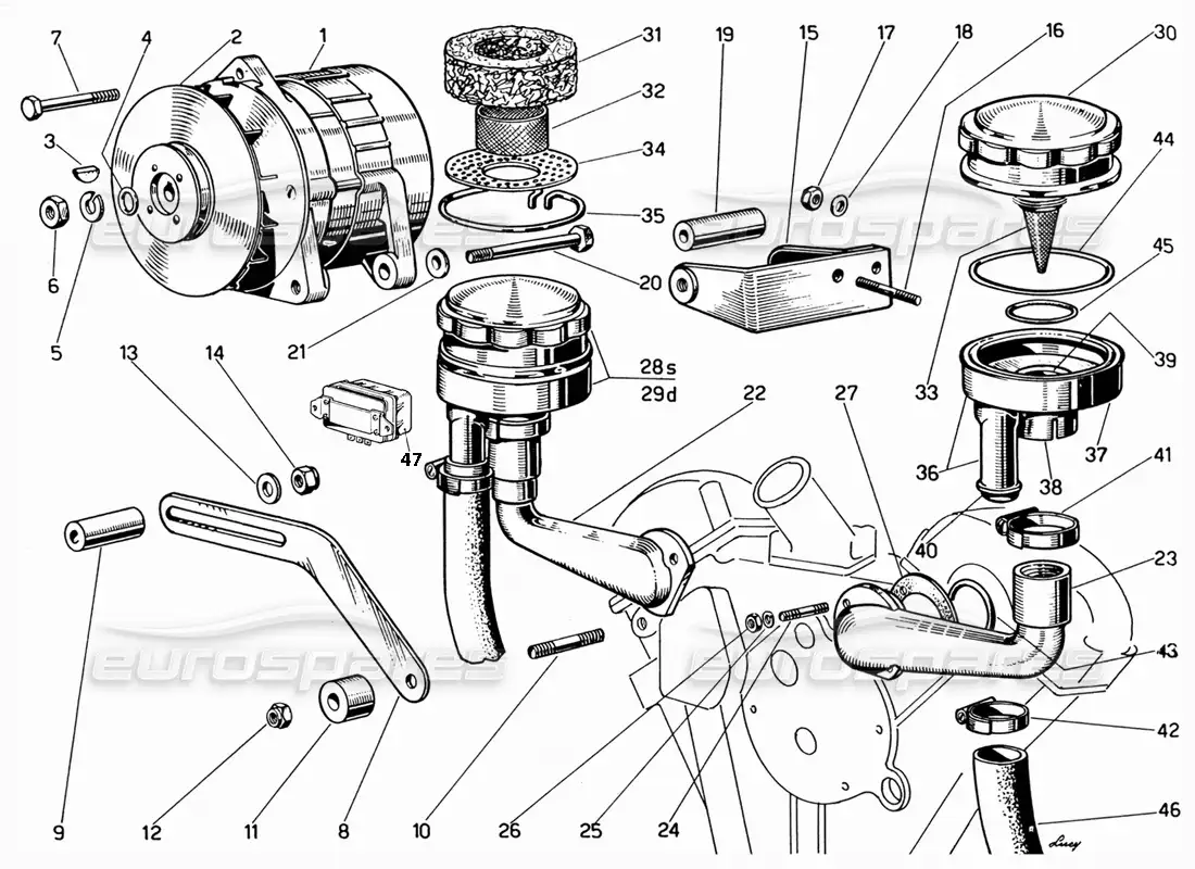 ferrari 330 gt 2+2 respiradores de generador y motor diagrama de piezas