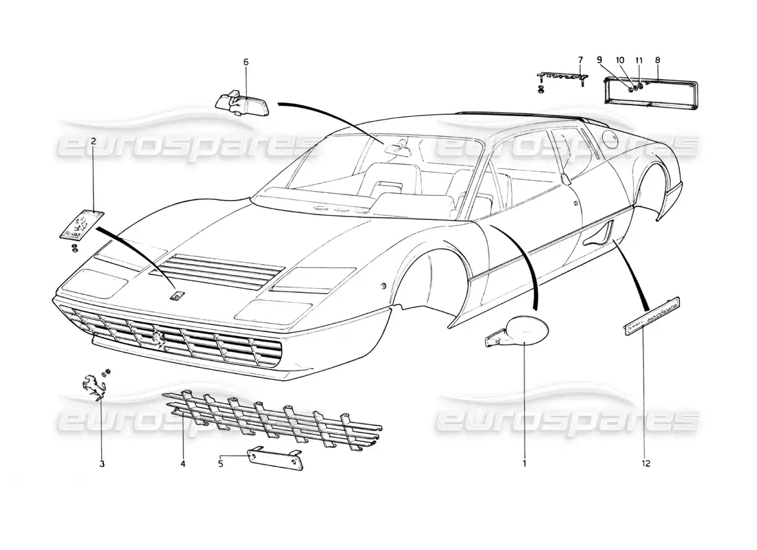 ferrari 512 bb molduras corporales diagrama de piezas