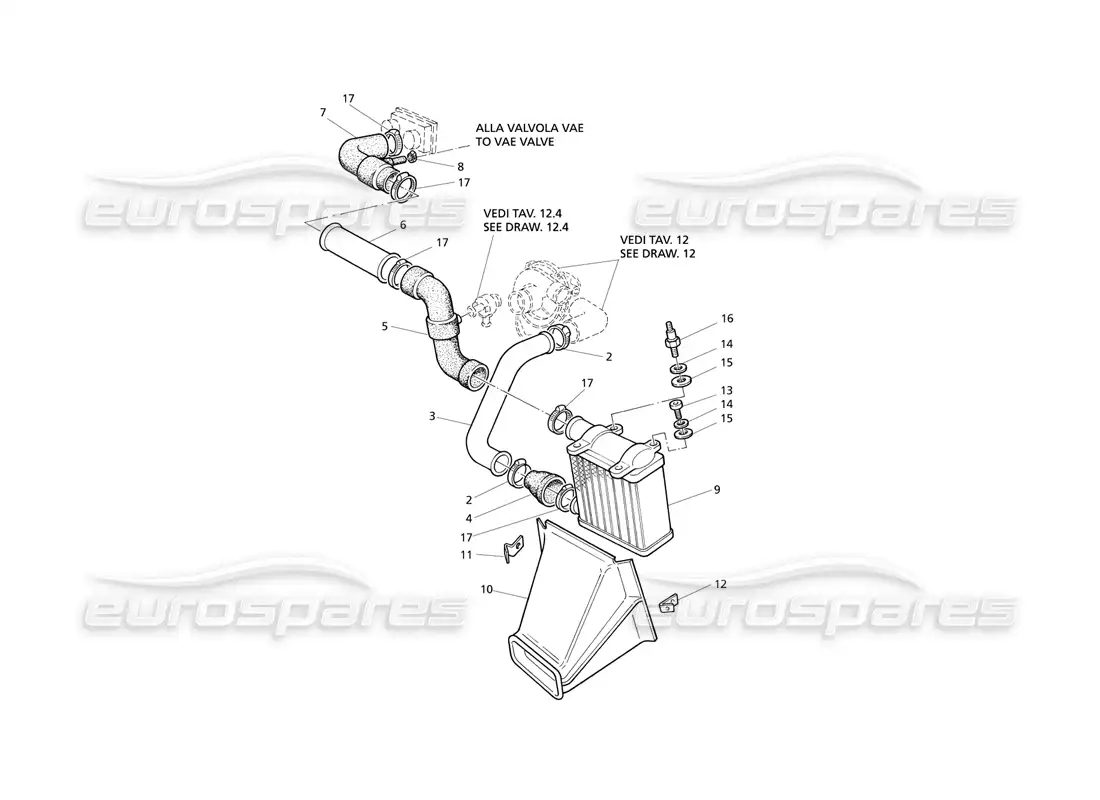 maserati qtp v8 evoluzione diagrama de piezas del lado izquierdo de las tuberías del intercambiador de calor