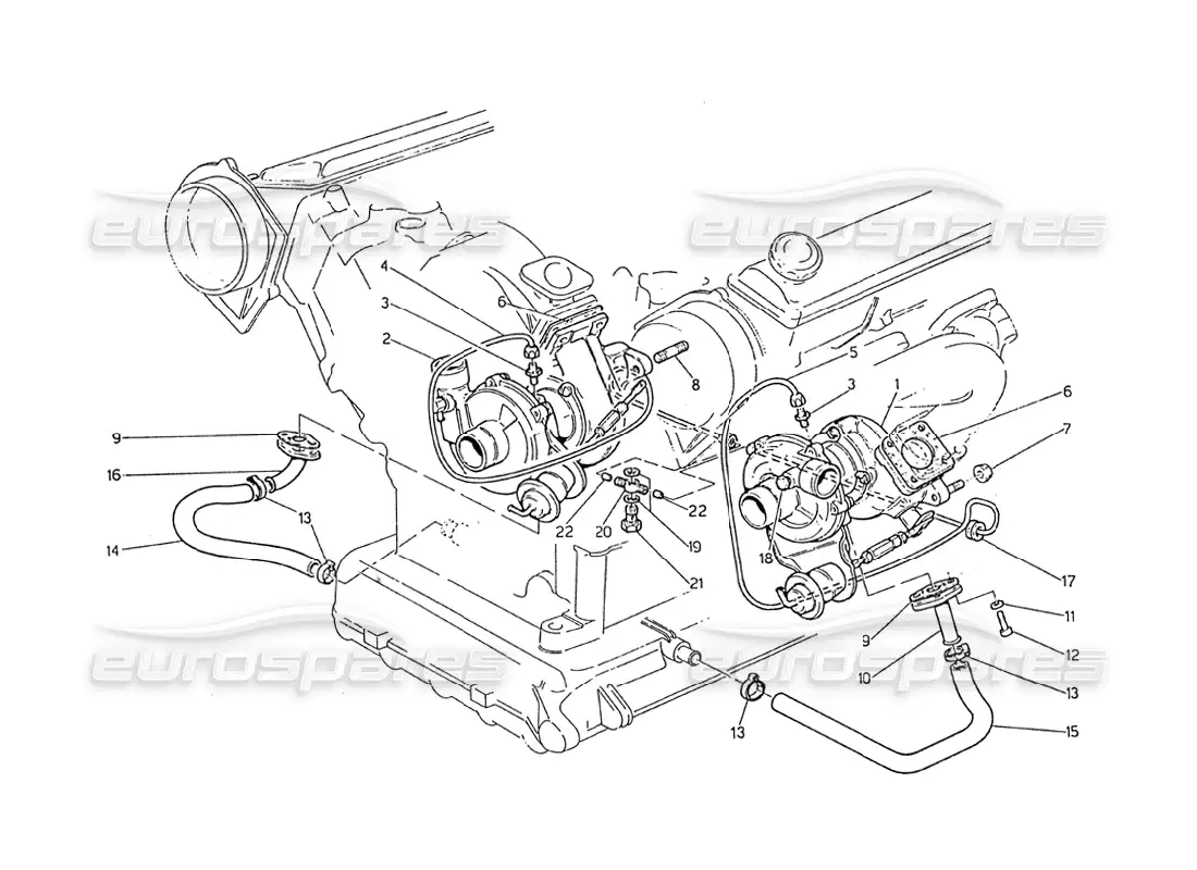 maserati biturbo 2.5 (1984) turbosopladores diagrama de piezas