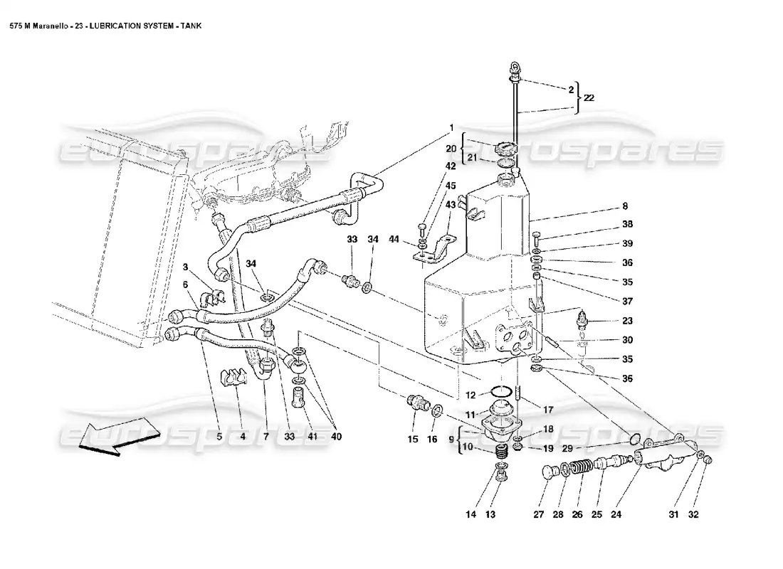 ferrari 575m maranello tanque del sistema de lubricación diagrama de piezas