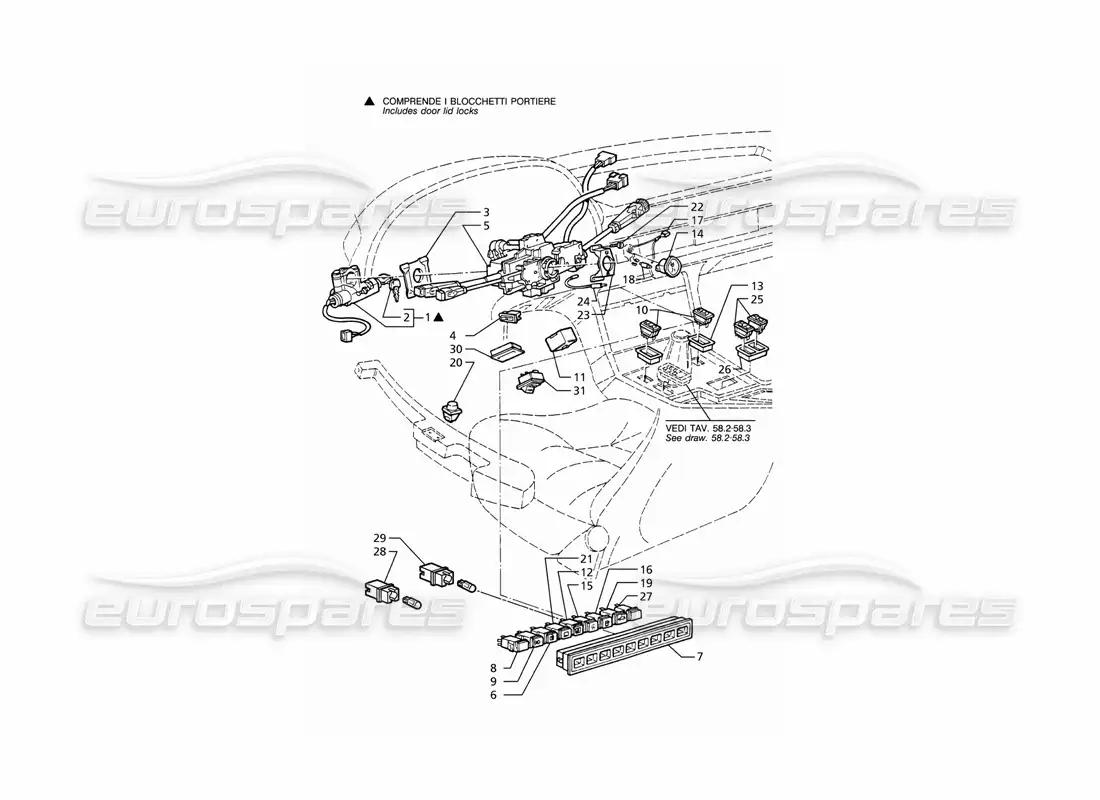maserati ghibli 2.8 (abs) interruptores y bloqueo de dirección diagrama de piezas