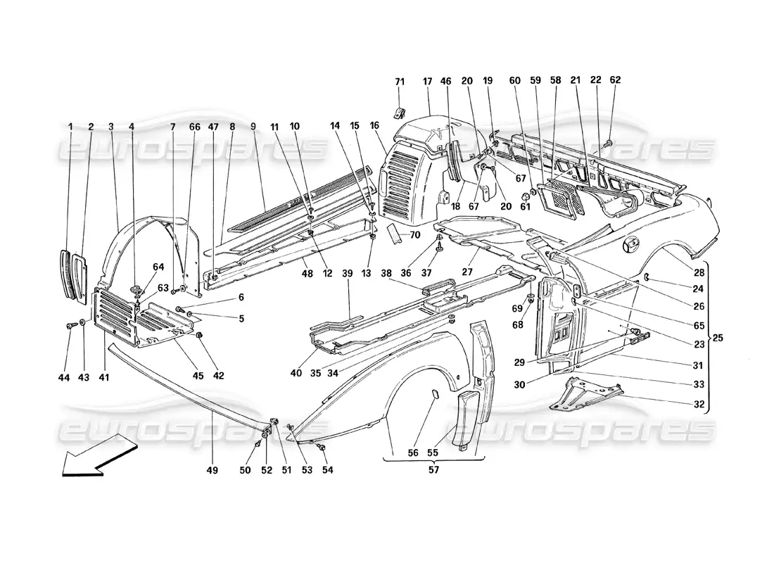 ferrari 348 (1993) tb / ts carrocería - adornos exteriores diagrama de piezas