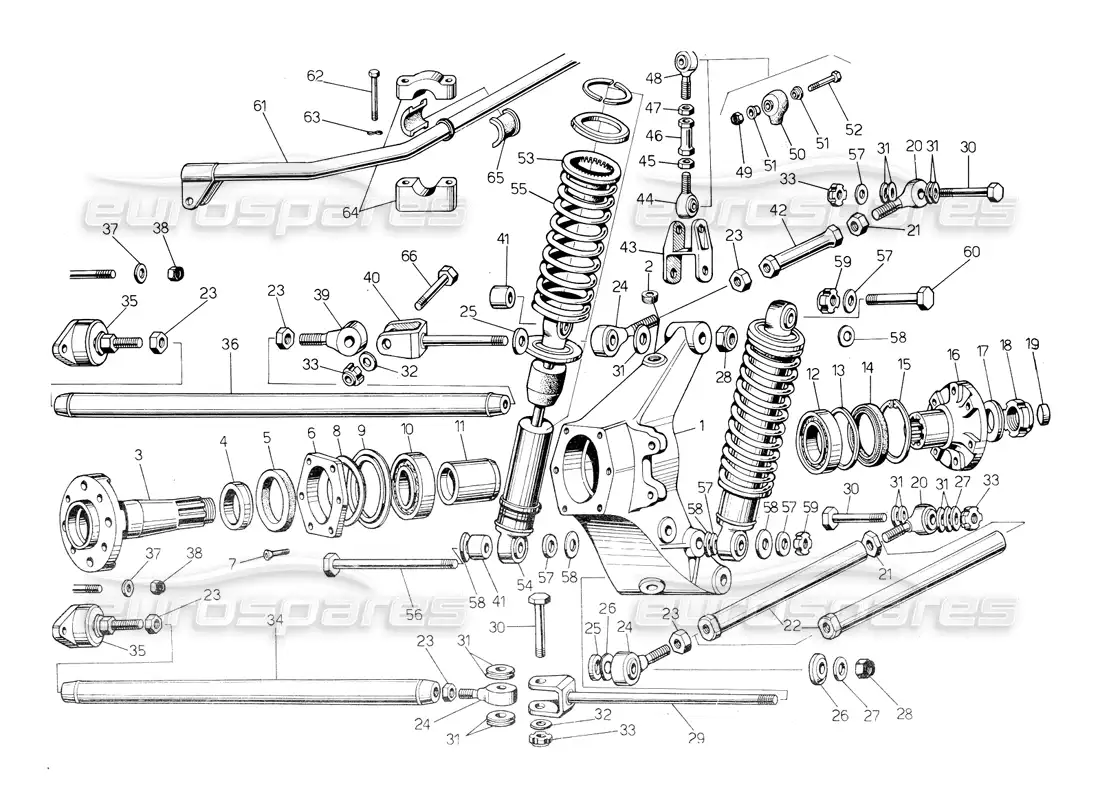 lamborghini countach 5000 s (1984) diagrama de piezas de la suspensión trasera