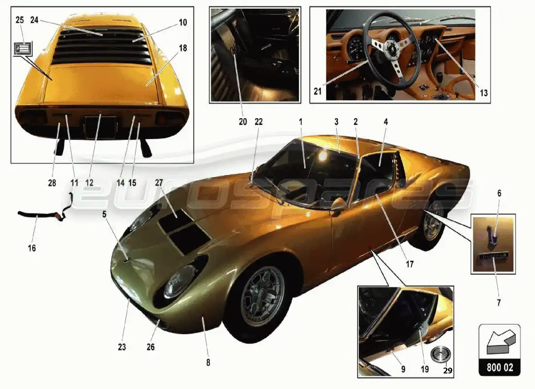 lamborghini miura p400 cuerpo diagrama de piezas