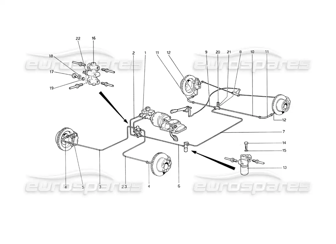 ferrari 208 gt4 dino (1975) brake system diagrama de piezas