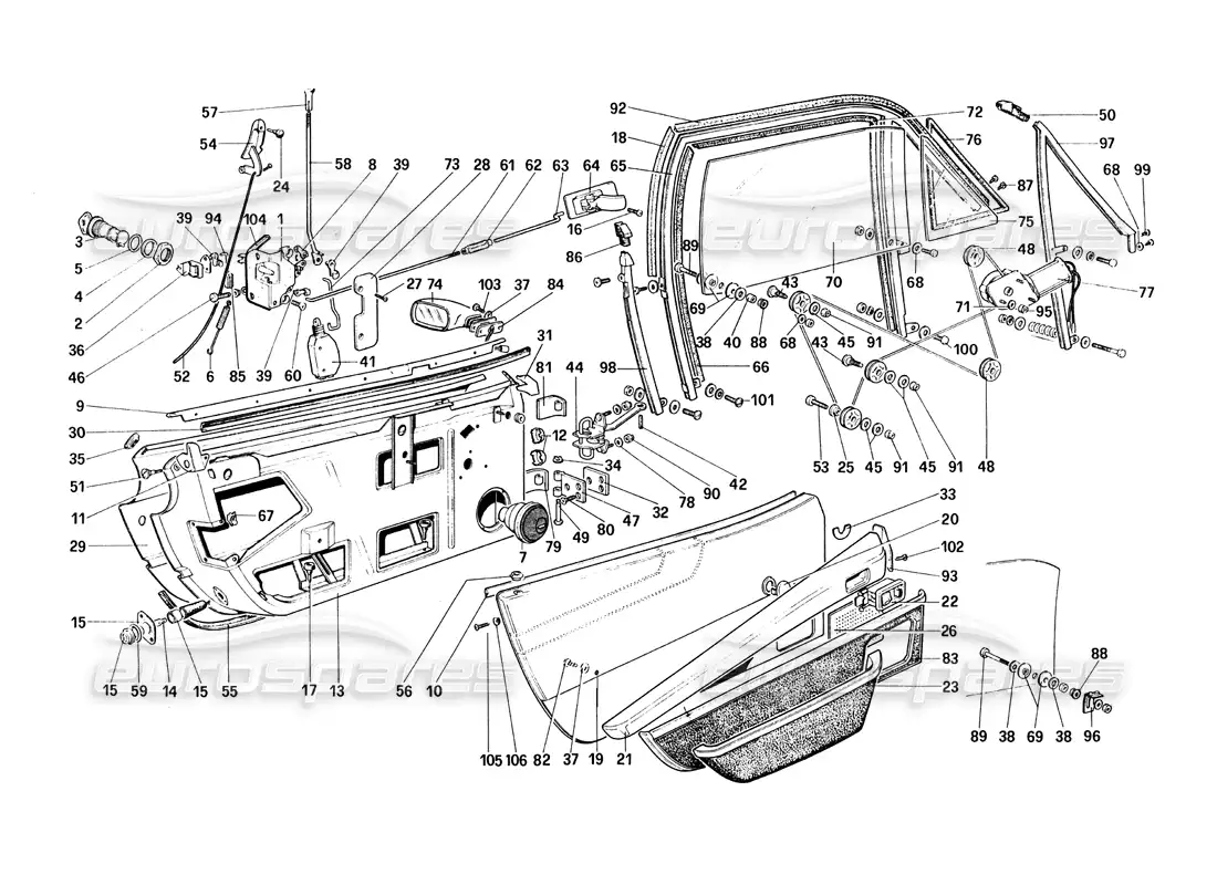 ferrari 308 quattrovalvole (1985) puertas diagrama de piezas