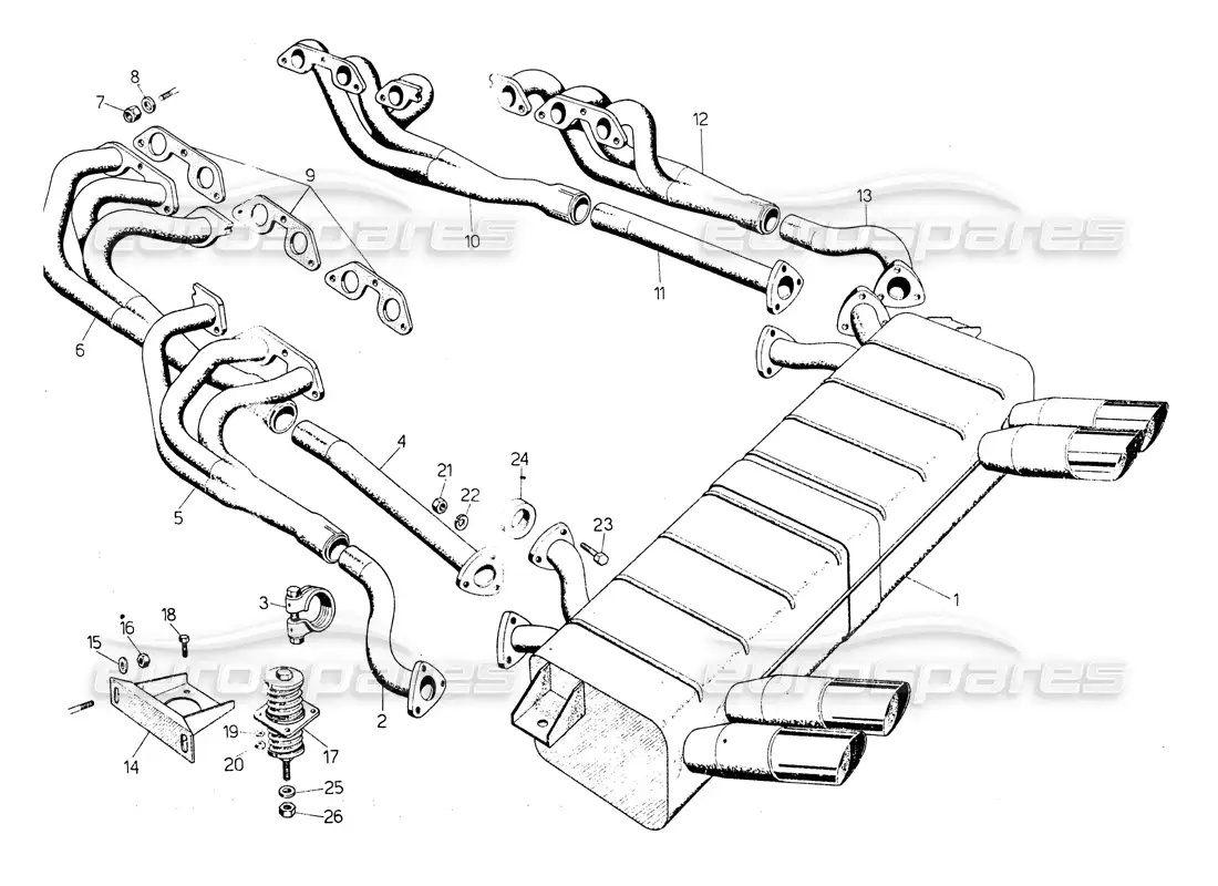lamborghini countach lp400 diagrama de piezas de los tubos de escape